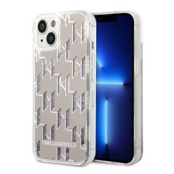   Karl Lagerfeld Liquid Glitter Monogram Apple iPhone 14 Plus hátlap tok, ezüst