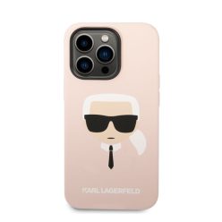   Karl Lagerfeld Silicone Karl's Head Apple iPhone 14 Pro Magsafe hátlap tok, halvány rózsaszín