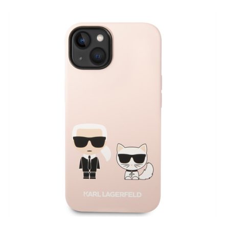 Karl Lagerfeld Silicone Karl & Choupette Apple iPhone 14 Magsafe hátlap tok, halvány rózsaszín