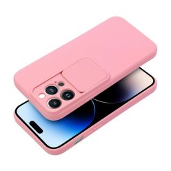   Slide Apple iPhone 15 Pro kameravédős szilikon tok, rózsaszín