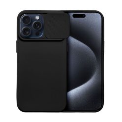   Slide Apple iPhone 15 Pro Max kameravédős szilikon tok, fekete