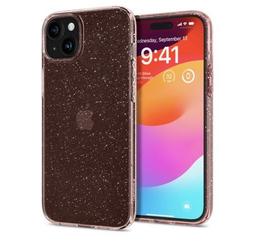 Spigen Liquid Crystal Glitter Apple iPhone 15 tok, csillámos rózsaszín átlátszó