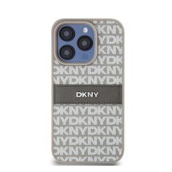   DKNY PU Leather Repeat Pattern Tonal Stripe iPhone 14 Pro hátlap tok, bézs