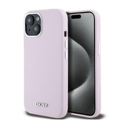   DKNY Liquid Silicone Small Metal Logo Apple iPhone 15 Plus / 14 Plus Magsafe hátlap tok, rózsaszín, DKHMP15MSMCHLP