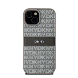   DKNY PU Leather Repeat Pattern Tonal Stripe Apple iPhone 15 hátlap tok, bézs
