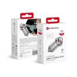   Forcell F-energy Mini autós szivargyújtó töltő USB-C, PD, QC3.0, 45W, ezüst