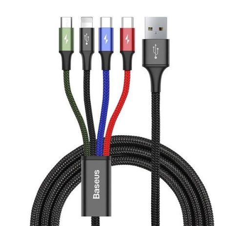Baseus Fast 4in1 töltő- és adatkábel USB / 2x USB-C / Lightning / MicroUSB 3,5A, 1.2 m, fekete
