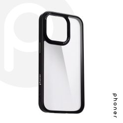   Phoner Custom Hybrid Apple iPhone 15 Pro hátlap tok, fekete (fekete gombokkal)