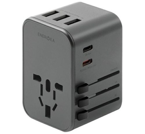 Energea Travelworld 4in1 3xUSB-A/ 2x USB-C utazó gyorstöltő adapter, (PD-PPS-QC 3.0) 35.5W, szürke (US/UA/EU/UK)