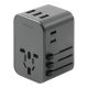 Energea Travelworld 4in1 3xUSB-A/ 2x USB-C utazó gyorstöltő adapter, (PD-PPS-QC 3.0) 35.5W, szürke (US/UA/EU/UK)
