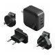 Energea Travelite GAN66 1xUSB-A/ 2xUSB-C utazó gyorstöltő adapter, (PD-PPS-QC 3.0) 66W, fekete (US/EU)
