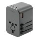 Energea Travelworld GaN65 4in1 1xUSB-A/ 2xUSB-C utazó gyorsöltő adapter, (PD-PPS-QC 3.0) 65W, szürke (US/UA/EU/UK)