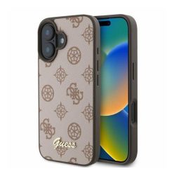  Guess Peony Script Apple iPhone 16 MagSafe kompatibilis hátlap tok, barna GUHMP16SPGPYSW