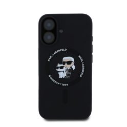   Karl Lagerfeld Silicone KC Heads Ring Apple iPhone 16 hátlap tok, fekete KLHMP16SSCMKCRHK