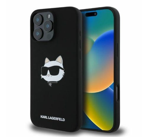 Karl Lagerfeld  Silicone Choupette Head Print Apple iPhone 16 Pro Max Magsafe kompatibilis hátlap tok, fekete