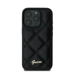   Guess Quilted Metal Logo iPhone 16 Plus kemény hátlap tok, fekete GUHCP16MPSQSQSK