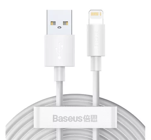 Baseus Simple Wisdom USB / Lightning adat/töltőkábel, 2,4A, 1,5m, Fehér (2db)