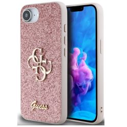   Guess PU Fixed Glitter 4G Metal Logo Apple iPhone 17e / iPhone 16e hátlap tok, rózsaszín