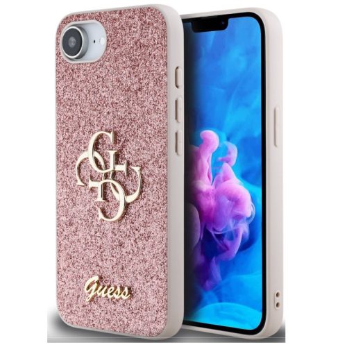 Guess PU Fixed Glitter 4G Metal Logo Apple iPhone 17e / iPhone 16e hátlap tok, rózsaszín