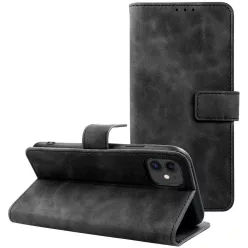   Tender Book Apple iPhone 17e / iPhone 16e flip/oldalra nyíló műbőr tok kártyatartó résszel, fekete