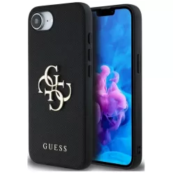   Guess PU Grained 4G Metal Logo Apple iPhone 17e / iPhone 16e hátlap tok, fekete