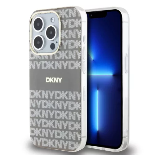 DKNY PU Leather Repeat Pattern Tonal Stripe iPhone 13 Pro tok, bézs