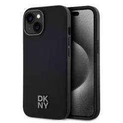 DKNY PU Leather Stack Logo iPhone 14 MagSafe tok, fekete