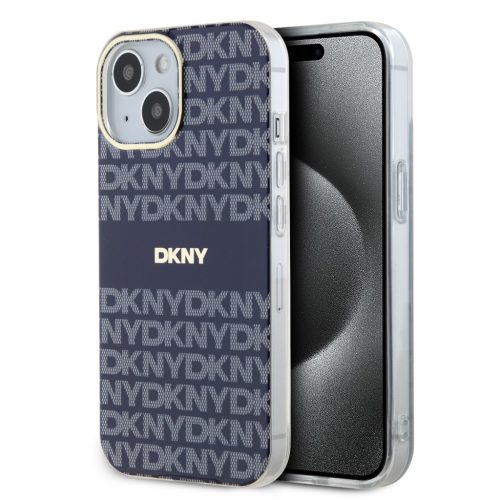 DKNY PU Leather Repeat Pattern Tonal Stripe iPhone 14 Pro tok, kék