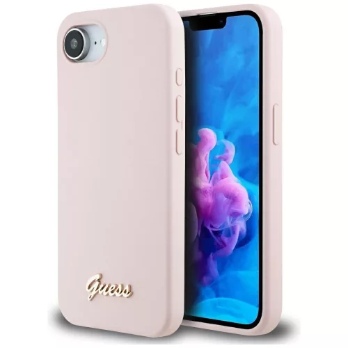 Guess Silicone Script Metal Logo Apple iPhone 17e / iPhone 16e MagSafe szilikon tok, rózsaszín