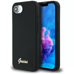   Guess Silicone Script Metal Logo Apple iPhone 17e / iPhone 16e MagSafe szilikon tok, fekete