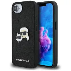   Karl Lagerfeld Fixed Glitter Ikonik Metal Pin Apple iPhone 17e / iPhone 16e hátlap tok, fekete