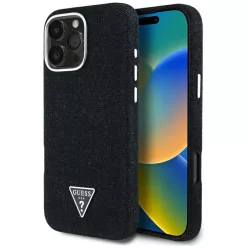   Guess Denim Triangle Logo iPhone 16 Pro Max MagSafe hátlap tok, fekete