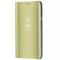   Apple iPhone 14 Pro Max, Oldalra nyíló tok, hívás mutatóval, Smart View Cover, arany (utángyártott)