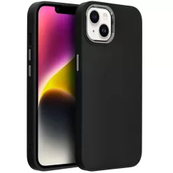   Apple iPhone 15 Pro Max, Szilikon tok, közepesen ütésálló, fémhatású kamera keret, Frame Case, fekete