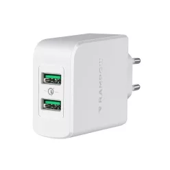   Rampow RBA16 hálózati gyorstöltő adapter 2xUSB-A QC, 39W, fehér
