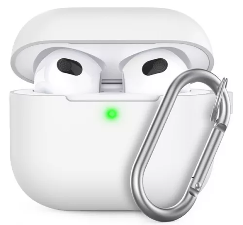 Phoner Simple Apple Airpods 3 szilikon tok akasztóval, fehér