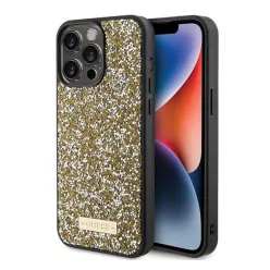   Guess Rhinestone Metal Logo Apple iPhone 15 Pro hátlap tok, sárga