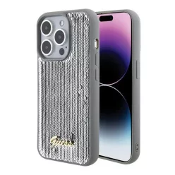   Guess Sequin Script Metal Apple iPhone 15 Pro Max hátlap tok, ezüst