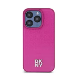   DKNY PU Leather Repeat Pattern Stack Logo Apple iPhone 15 Pro Magsafe tok, rózsaszín