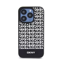  DKNY PU Leather Repeat Pattern Bottom Stripe Apple iPhone 15 Pro tok, fekete