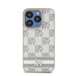   DKNY PU Leather Checkered Pattern and Stripe iPhone 13 Pro hátlap tok, bézs