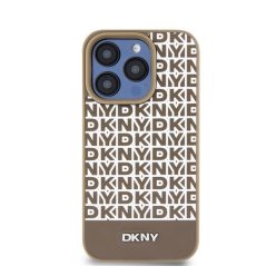  DKNY PU Leather Repeat Pattern Bottom Stripe iPhone 14 Pro hátlap tok, barna