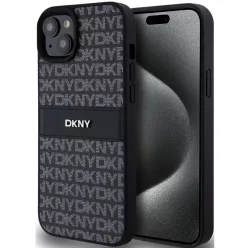   DKNY PU Leather Repeat Pattern Tonal Stripe Apple iPhone 15 Plus hátlap tok, fekete