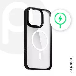   Phoner Custom Hybrid Apple iPhone 13 Pro MagSafe kompatibilis hátlap tok, fekete (fekete gombokkal)
