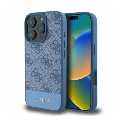   Guess 4G Bottom Stripe Apple iPhone 16 Pro Max hátlap tok, kék GUHCP16XG4GLBL