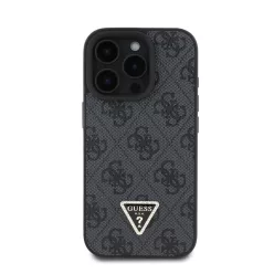   Guess PU 4G Strass Triangle Metal Logo Apple iPhone 16 Pro hátlap tok, fekete