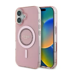   Guess IML Rhinestones MagSafe iPhone 16 kemény hátlap tok, rózsaszín GUHMP16SPFTDTEP