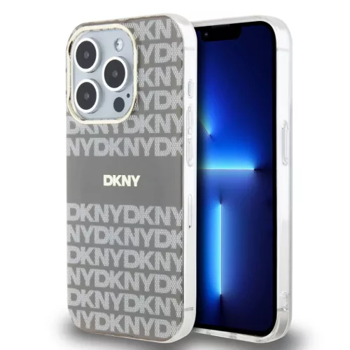 DKNY PU Leather Repeat Pattern Tonal Stripe iPhone 13 Pro Max tok, bézs