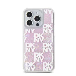   DKNY Liquid Glitter Checkered Pattern iPhone 15 Pro hátlap tok, rózsaszín