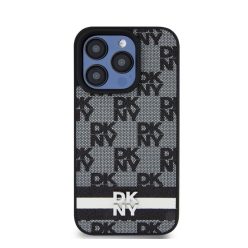   DKNY PU Leather Checkered Pattern and Stripe iPhone 14 Pro hátlap tok, fekete